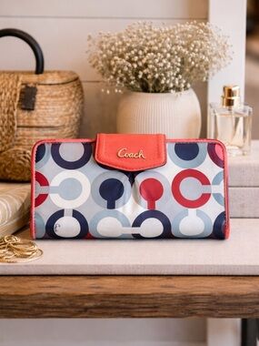 Coach Madison Op Art Sateen Zip Around Wallet Y2K